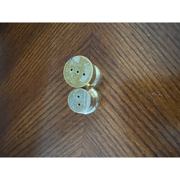 Vintage Brass & Silver-Toned Interlocking Salt & Pepper Shakers - Picture 2 of 3